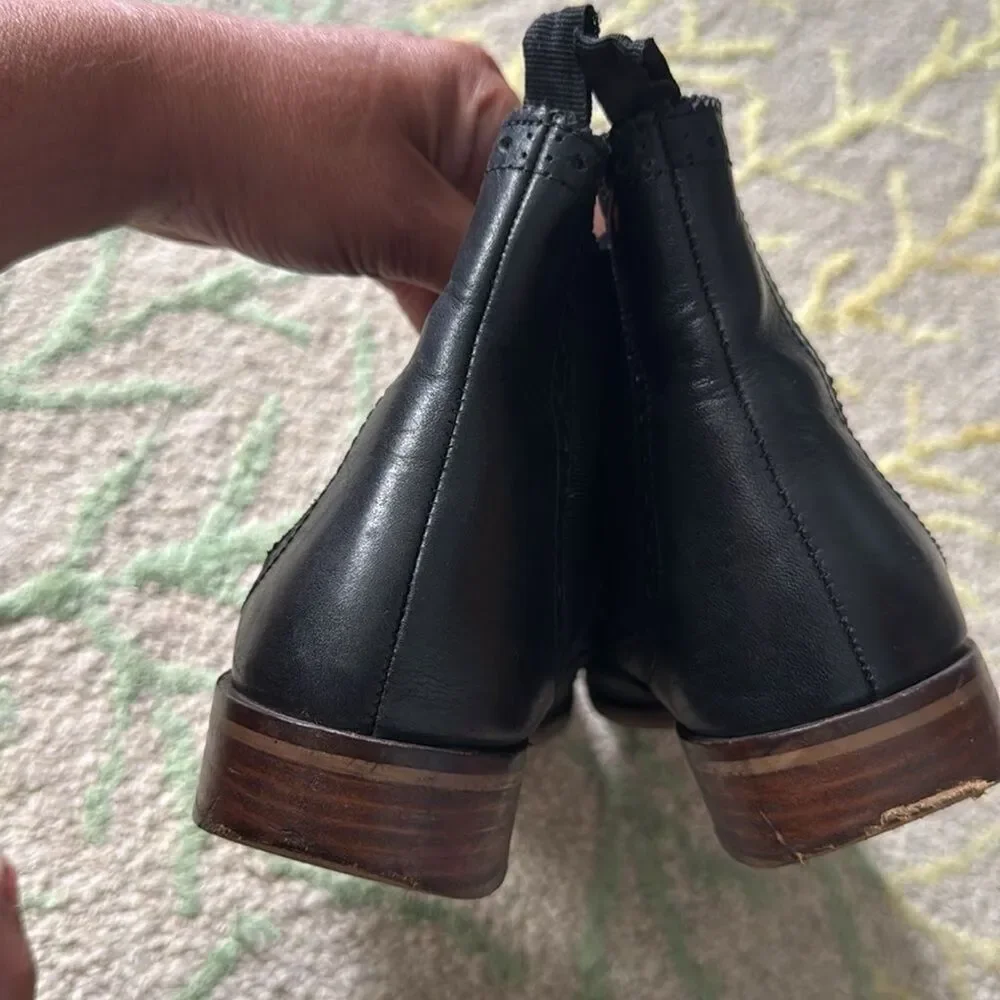 Dune London brogue black leather pull on Chelsea boot 40